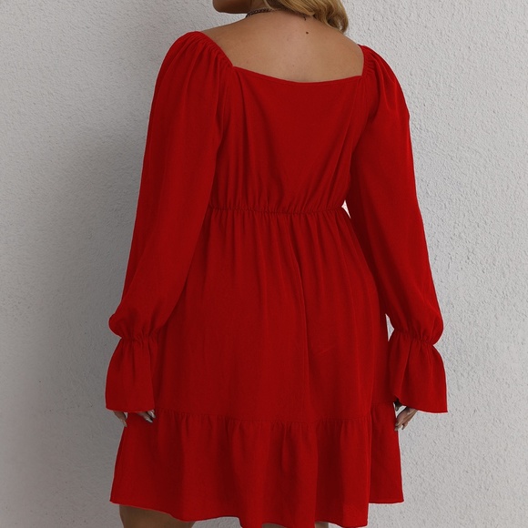 Royal blue Sweetheart Neck Ruffle Sleeve Mini Dress party Holiday - Picture 11 of 15